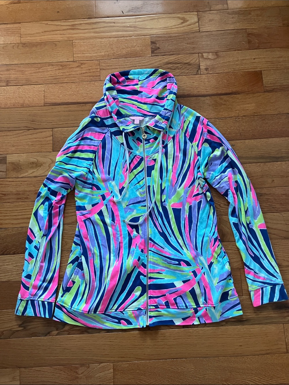 Lilly Pulitzer Women’s Navy, Pink, and Lime Green Patterned Zip Up - Large